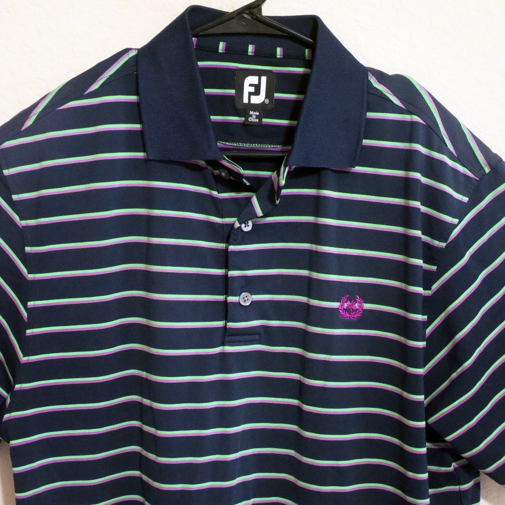 FootJoy Mens Short Sleeve Golf Polo Shirt Size Medium Dark Blue Purple Stripes